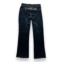 bebe Black &amp; Gold Velour Lounge Pants Spellout Bootcut Drawstring Low Ri... - £34.56 GBP