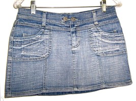 Blue Jean Denim Micro Mini Skirt w/Rhinestone Studs Boom Boom Jeans Sz M - $22.49