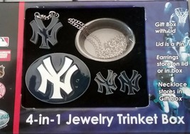 NEW YORK YANKEES JEWELRY SET. EARRINGS PIN NECKLACE SMALL METAL BOX NEW ... - £14.74 GBP