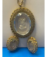 Vintage Park Lane Intaglio Cameo Glass Rhinestone  Earring Pendant Neckl... - $61.12 CAD