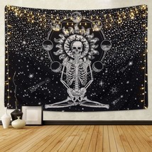 Skull Tapestry Meditation Skeleton Tapestry Chakra Tapestry Starry Tapestry Blac - £20.59 GBP