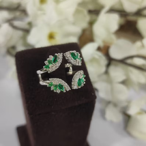 Marquise Cut Green Emerald Women&#39;s Enhancer Wrap Ring 14k White Gold Finish - £95.62 GBP