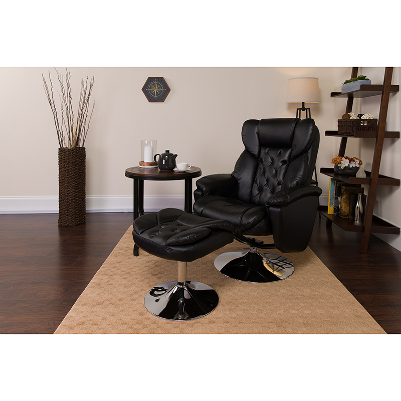 Black Leather Recliner&Ottoman BT-7807-TRAD-GG