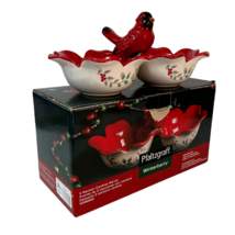 Pfaltzgraff Winterberry 2 Section Cardinal Server Candy Snack Dish Excellent - £15.71 GBP