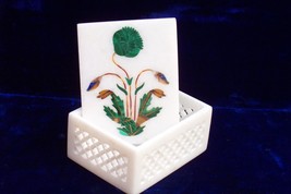 4&quot;x3&quot;x2&quot; Marble Jewelry Box Trinket Filigree Malachite Inlay Floral Decor Gift - £164.12 GBP