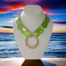 Jules Iridescent Statement Necklace Shell Green Discs Gold Tone Coastal Chunky - £13.44 GBP