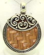 ROUND MEDALLION & BAMBOO ACCENTED PENDANT REAL SOLID .925 STERLING SILVER 16.4 g - £66.43 GBP