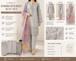 Luxury Swiss Lawn 3-Piece Embroidered Suit Set for Women – FREE SHIPPING - $59.35