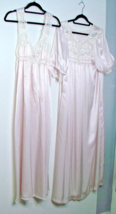 Pink Nightgown Robe Set Peignoir Satin Silky Classy Lace Vintage Romanti... - £35.22 GBP