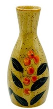 Vintage Bud Vase Japanese Stoneware Orange Flowers Leaf Design 5 inch - £16.78 GBP