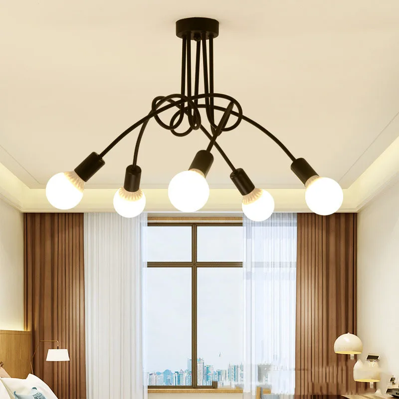 Retro Chandelier Wrought Iron LED Ceiling Lamp Black and White E27 Light... - $32.81+