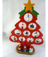 Wooden Tabletop 11” Red Christmas Tree with 10 Mini Ornaments + 3 figures - $24.34 CAD