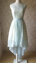 Light-blue High Low Lace Dress Bridesmaid Custom Plus Size Sleeveless Lace Dress
