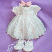 Sarah Louise England White Pink  Smocked Embroidered Lined Dress Shoes H... - $74.00