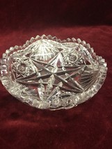 Heavy glass crystal sawtooth star cut dish bowl trinket Mid Century nut candy - $39.59