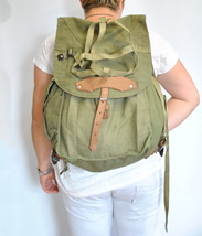 Soviet Era Romanian army canvas backpack rucksack bag Communist leather webbing - £35.97 GBP