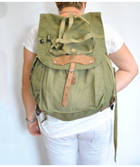 Soviet Era Romanian army canvas backpack rucksack bag Communist leather ... - £35.85 GBP