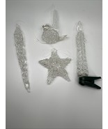 Set of 4 Spun Glass Christmas Ornaments Icicle Star Bird Candlestick - €8,59 EUR Set of 4 Spun Glass Christmas Ornaments Icicle Star Bird Candlestick - €8,59 EUR