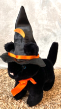 Fiesta Halloween Black Cat Witch Hat Plush Stuffed Animal Toy 10 1/2&quot; - £11.09 GBP