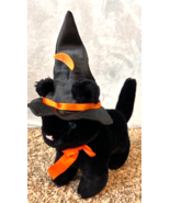 Fiesta Halloween Black Cat Witch Hat Plush Stuffed Animal Toy 10 1/2&quot; - £10.77 GBP