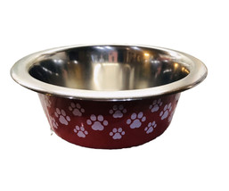 Stainless Steel Red Animal Print Pet Bowl -Holds 26.37floz./780ml - £11.35 GBP