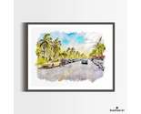 Premium art print ocean avenue in south beach in watercolors by dreamframer art thumb155 crop