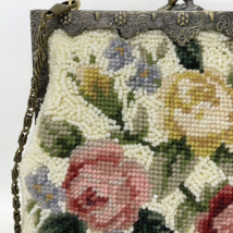 Vtg Cream Beaded Embroidered Flowers Crocheted Evening Bag Clutch Purse  - £51.37 GBP