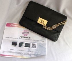 Michael Kors Black pebble leather Purse with gold chain &amp; shoulder strap COA - $23.10