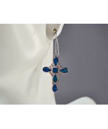 Womens Sterling Silver Blue Opal Cross Earrings 4.2g E3163 - €38,51 EUR