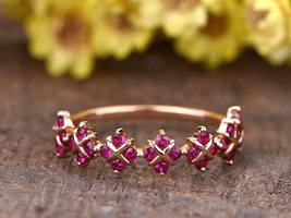 1Ct Round Cut Pink Ruby 14K Rose Gold Over Half Eternity floral Promise Ring - £77.20 GBP