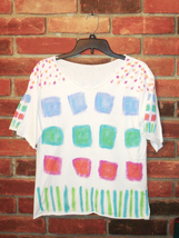 Colorful Hand Painted Abstract Art Raw Edge Not So Short Sleeve T-shirt Size S - £20.14 GBP