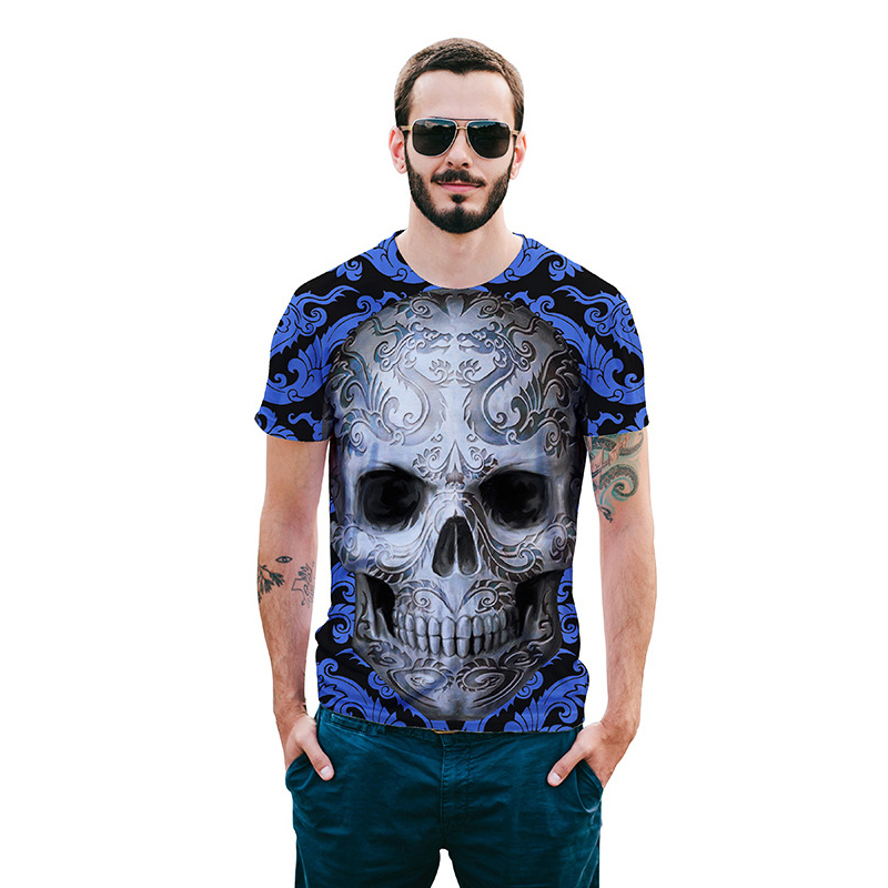 Men’s Pullover T-shirt 3D Skull Printed Halloween Short Sleeve Cotta Shirt