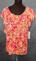 APT9 Sleeveless Top Ruffled Shirt Sheer Blouse Pink Orange Floral Size XL NWT  - £15.68 GBP