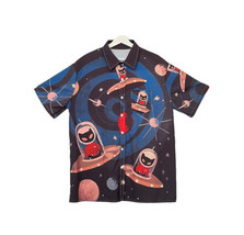 Novelty Shirt Alien Cat in Space Ship Mens XL Blue Humor All-Over Print  - £19.14 GBP