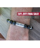 Sterling Silver &quot;BELIEVE&quot; Bracelet: Matte Onyx Beaded Stretch Jewelry - $853.88 MXN