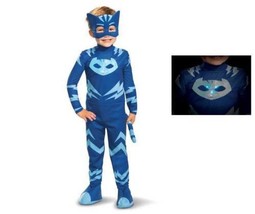 Boys Catboy PJ Masks Light Up Blue Jumpsuit Mask 3 Pc Halloween Costume-sz 4/6 - £23.71 GBP