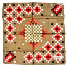 SCARF VINTAGE AUTHENTIC FRANCOISE GUERIN Silk Block Pattern Pink/Red/Brown  - $30.29