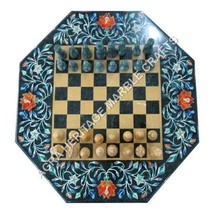 18&quot; Collectible Marble Chess Coffee Table Top Inlay Stunning Design Decor H5010 - £494.97 GBP