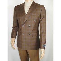 Men's Mono Double Breasted Blazer Super 180s Wool 1523-03 Brown Blue Plaid image 2