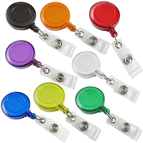 Bluemoona 10 Pcs - 32mm Clear Reels Retractable Badge ID Card Holder Key Belt Cl