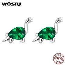 WOSTU 925 Silver Fun Dinosaur Green Drop Shaped Zircons Stud Earrings For Women  - £17.46 GBP