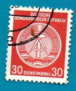Germany (East) Used Official Stamp (1954) 30dm Arms of DDR Scott# O11 - £1.56 GBP