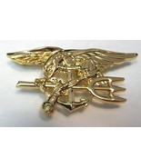 US NAVY SEALS SEAL TEAM LARGE GOLD COLORED TRIDENT PIN BADGE 2.75 INCHES - £8.35 GBP