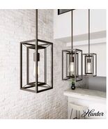 Hunter Industrial Pendant Light Fixture, Open Cage Design, Onyx Bengal F... - $119.20