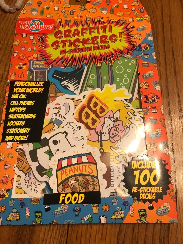 T.S.Shure Graffiti Stickers! RE-Stickable Decals Includes 100 Food Ships... - $14.84