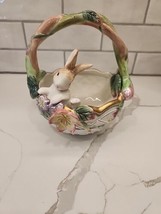 Fitz And Floyd Garden Rhapsody Bunny Rabbit Easter Spring Ceramic Basket... - $35.00