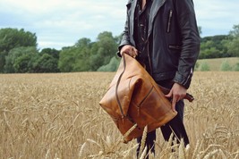 KALATING Personalized Handmade Real Leather Mens Backpack Laptop Bag 15.6 Brown - £182.25 GBP