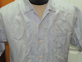 Men&#39;s MED Tommy Bahama Short Sleeve Hawaiian Shirt Linen Blend LIGHT BLUE stripe - £13.36 GBP