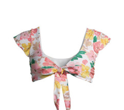 Time and Tru Printed Cap Sleeve Bikini Top with Tie-Front - £9.48 GBP