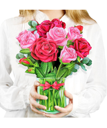 Pop up Flower Card, 3D Greeting Card – Red Rose Bouquet – for Wife, Girl... - $7.43